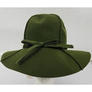 Vtg GLENOVER NY Womens Green Bucket Hat Wool Felt Henry Pollak Bow Floppy NWT
